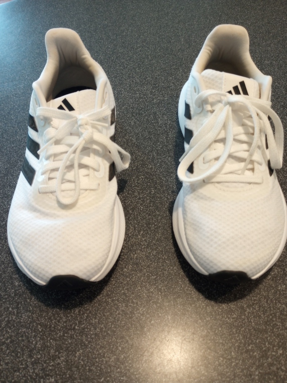 Adidas White Mesh Sneakers with Black Stripes – Size 7.5